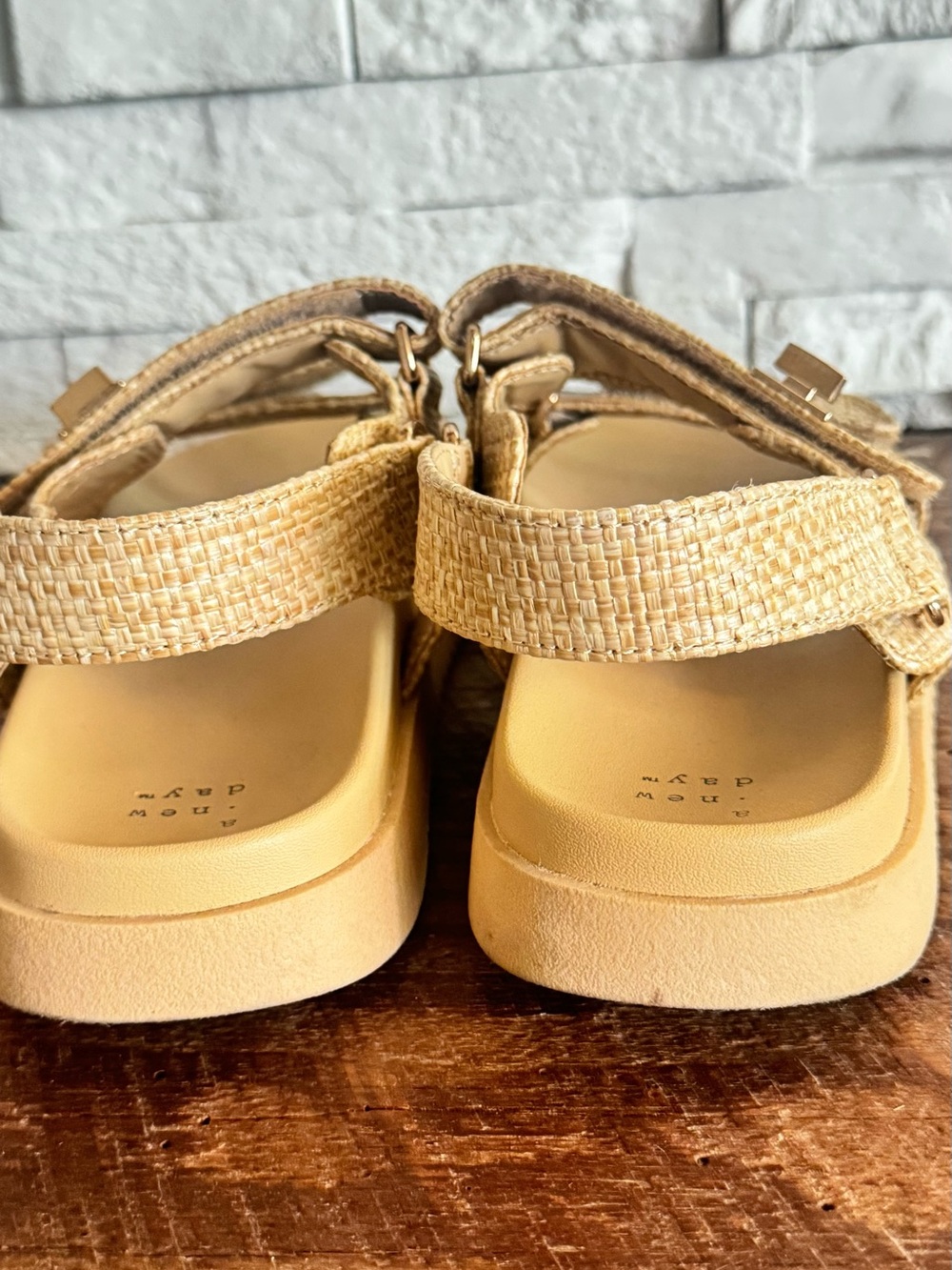 A New Day Woven Raffia Platform Sandals Neutral Velcro Size 9.5 - Picture 6 of 7